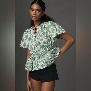 NWOT Anthropologie The Somerset Blouse in Green Shibori Dye, Size S